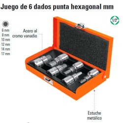 Juego de 6 Dados Punta Hexagonal MM 1/2" TRUPER