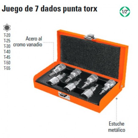 Juego de 7 Dados Punta Torx 1/2" TRUPER