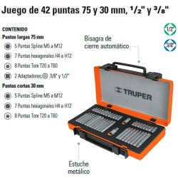 Juego de 42 Puntas 75 y 30 mm 1/2" y 3/8" TRUPER