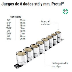 Juego de 8 Dados 1/2" PRETUL