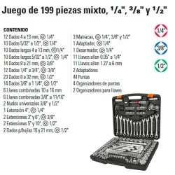 Juego de Dados 199 Piezas Mixto 1/4" 3/8" y 1/2" TRUPER