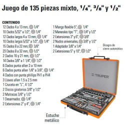 Juego de Dados 135 Piezas Mixto 1/4" 3/8" y 1/2" TRUPER