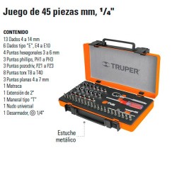 Juego de  Dados 45 Piezas mm 1/4" TRUPER