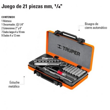 Juego de Dados 21 Piezas MM 1/4" TRUPER