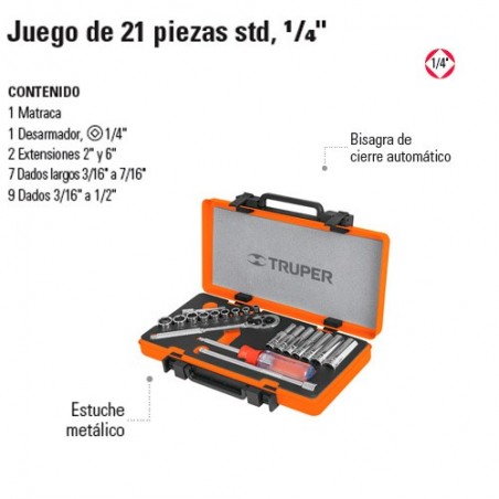 Juego de Dados 21 Piezas STD 1/4" TRUPER