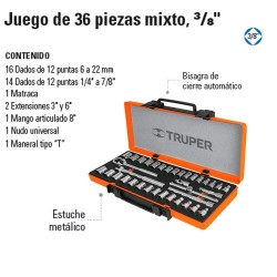 Juego de Dados 36 Piezas Mixto 3/8" TRUPER