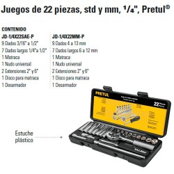 Juego de Dados 22 Piezas 1/4" PRETUL