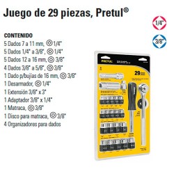 Juego de Dados 29 Piezas 1/4" 3/8" PRETUL