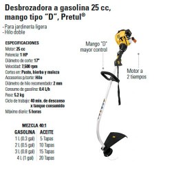 Desbrozadora a gasolina 26cc mango tipo D , 17 corte, curva, Desbrozadoras,  12496