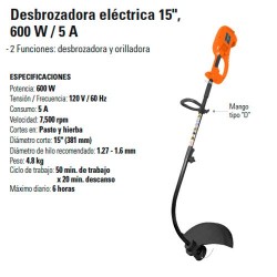 Ficha Tecnica Desbrozadora eléctrica 600 W mango D, 15 de corte