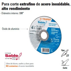 Disco Abrasivo Para Corte Extrafino de Acero Inoxidable Alto Rendimiento Tipo 27 TRUPER