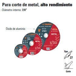 Disco Abrasivo Para Corte de Metal Alto Rendimiento Tipo 27 TRUPER