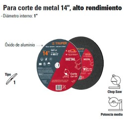 Disco Abrasivo Para Corte de Metal 14" Alto Rendimiento TRUPER