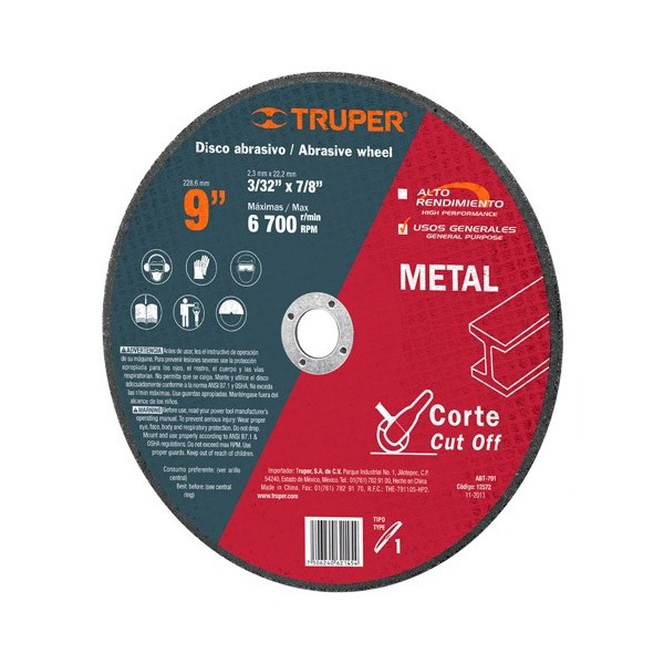 Disco Abrasivo Para Corte de Metal Uso General TRUPER