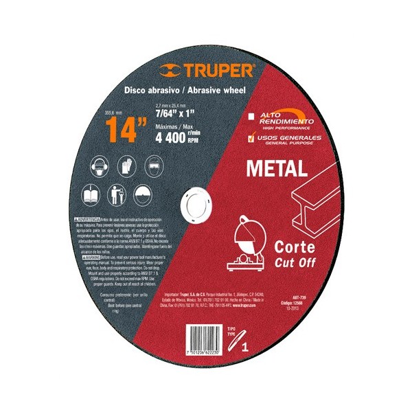 Disco Abrasivo Para Corte de Metal 14" Para Maquina Cortadora de Metales Uso General TRUPER