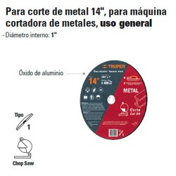 Disco Abrasivo Para Corte de Metal 14" Para Maquina Cortadora de Metales Uso General TRUPER