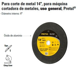 Disco Abrasivo Para Corte de Metal 14" Para Maquina Cortadora de Metales Uso General PRETUL