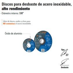 Disco Abrasivo Para Desbaste de Acero Inoxidable Alto Rendimiento TRUPER