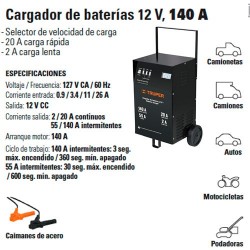 Cargador de Baterías 12 V 140 A TRUPER