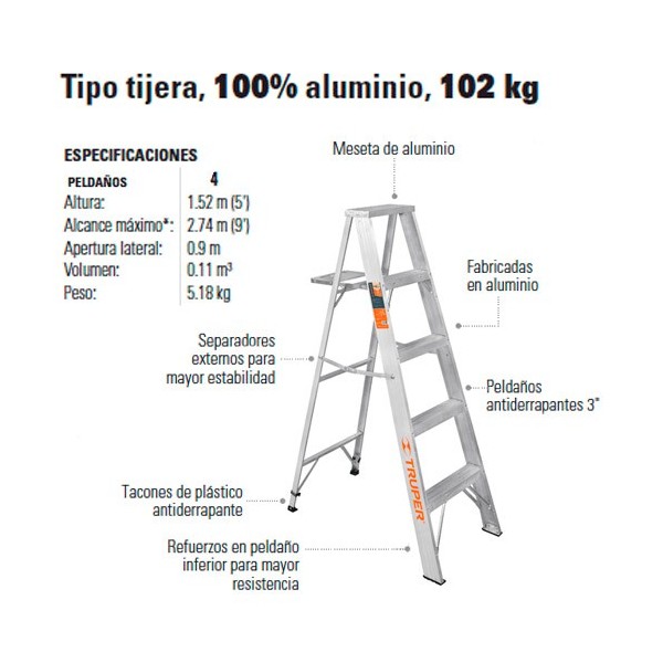 Escalera Tipo Tijera 100% Aluminio 102 kg TRUPER