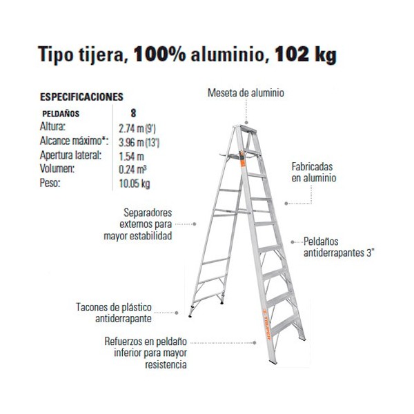 Escalera Tipo Tijera 100% Aluminio 102 kg TRUPER