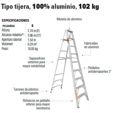 Escalera Tipo Tijera 100% Aluminio 102 kg TRUPER