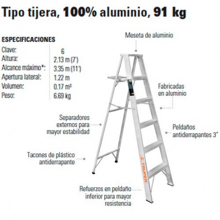 Escalera Tipo tijera 100% Aluminio 91 kg TRUPER