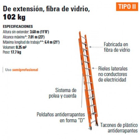 Escalera de Extencion Fibra de Vidrio 102 kg TRUPER