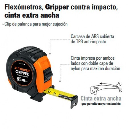 Flexómetro Gripper Contra Impacto Cinta Extra Ancha TRUPER