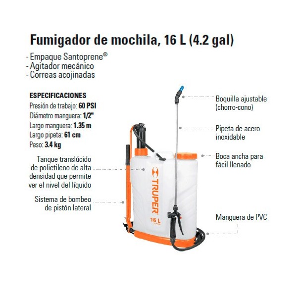 Fumigador de Mochila 16 L (4.2 gal) TRUPER