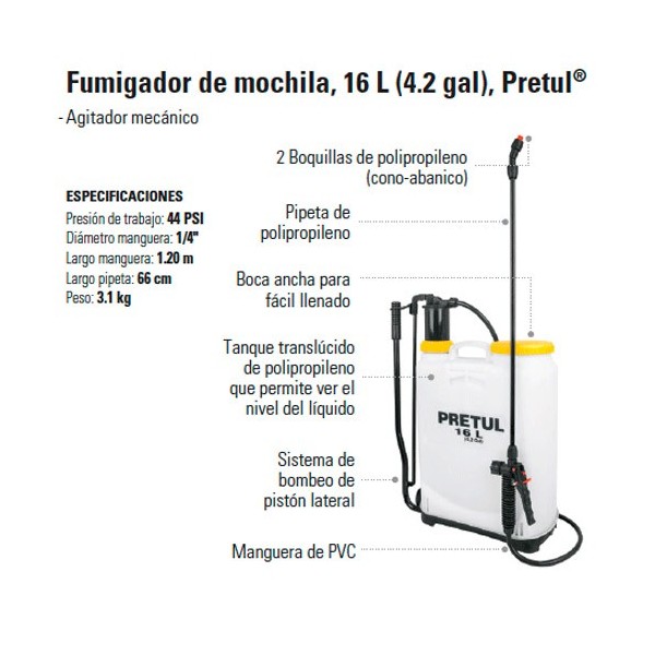 Fumigador de Mochila 16 L (4.2 gal) PRETUL