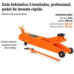 Gato Hidráulico 5 Toneladas Profesional Pedal de Levante Rapido