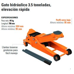 Gato Hidráulico 3.5 Toneladas Elevación Rápida TRUPER