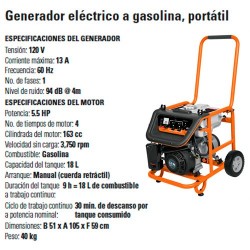 Generador Eléctrico a Gasolina Portátil 5.5 HP TRUPER