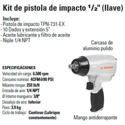 Kit de Pistola de Impacto 1/2" con Estuche Plástico Neumatica TRUPER