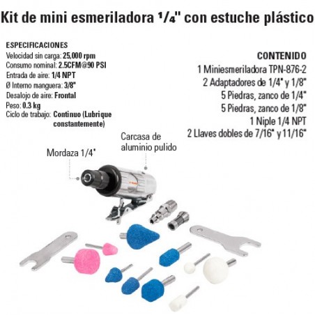 Kit de Mini Esmeriladora Neumatica 1/4" con estuche Plástico TRUPER