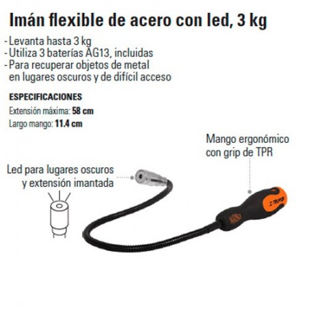 Imán Flexible de Acero con Led 3 kg TRUPER