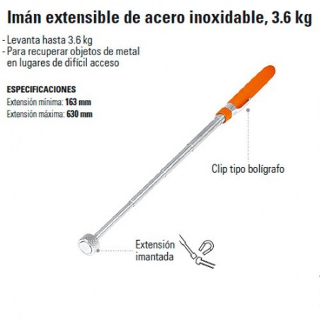 Imán Extensible de Acero Inoxidable 3.6 Kg TRUPER