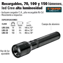 Linterna Recargable Luz Ajustable Led Alta Luminosidad TRUPER