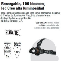 Linterna Para Cabeza Recargables 100 Lumenes Alta Luminosidad TRUPER