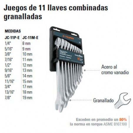 Juego de 11 Llaves Combinadas Granalladas TRUPER