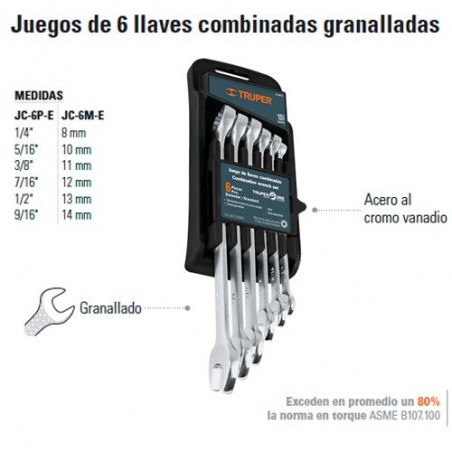 Juego de 6 Llaves Combinadas Granalladas TRUPER