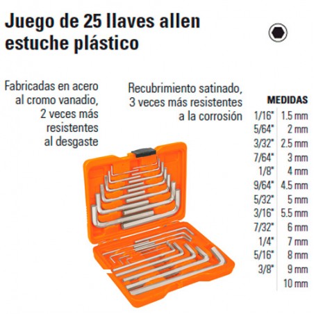 Juego de 25 Llaves Allen Estuche Plástico TRUPER