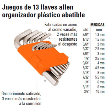 Juego de 13 Llaves Allen Organizador Plástico Abatible TRUPER