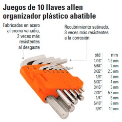 Juego de 9 llaves torx con organizador abatible, Truper