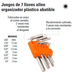 Juego de 7 Llaves Allen Organizador Plástico Abatible TRUPER