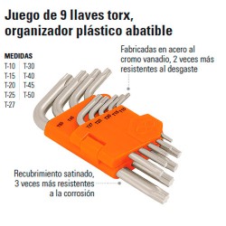 Juego de 9 Llaves Torx Organizador Plástico Abatible TRUPER