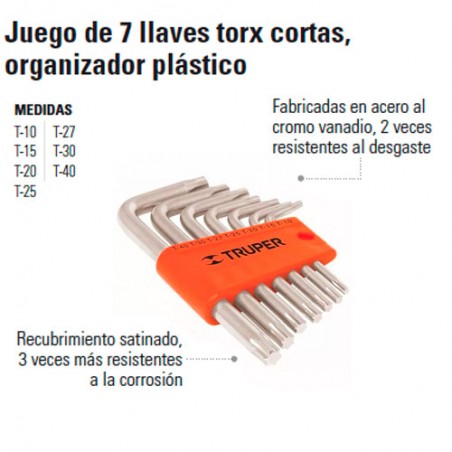 Juego de 7 Llaves Torx Cortas Organizador Plástico TRUPER