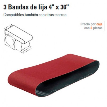 3 Bandas de Lija 4" x 36" TRUPER