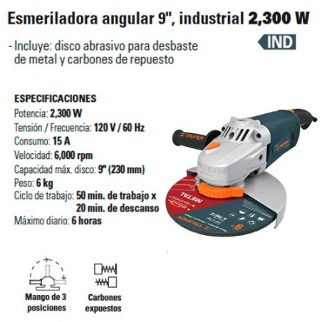 Esmeriladora Angular 9" Industrial 2300 W TRUPER